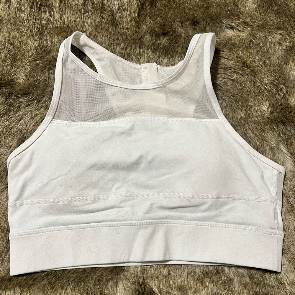 Zyia All-Star Bra, white, medium with removable white pads.